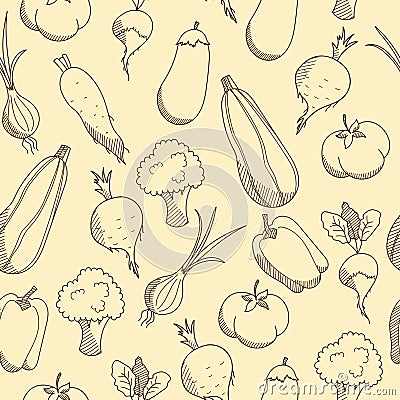 Sketched vegetables seamless pattern Vector Illustration