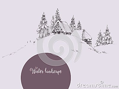 Sketched winter landscape Vector Illustration