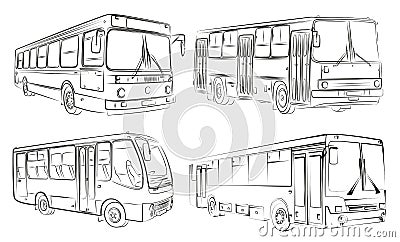 Sketches of buses. Vector Illustration