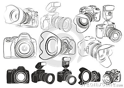 Sketches of cameras. Vector Illustration