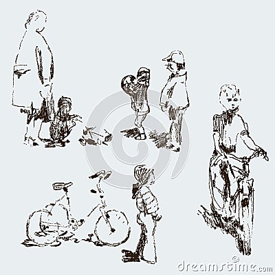 Sketches of children on the playground Vector Illustration