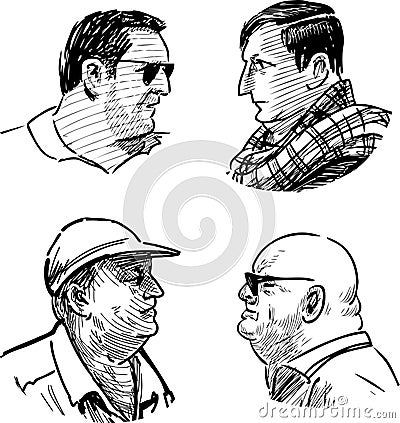 Sketches of faces various casual mature men Vector Illustration