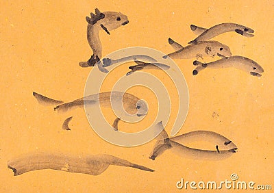 Sketches of fishes Stock Photo