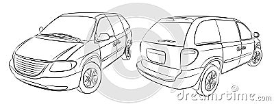 The sketches of a minivans. Vector Illustration