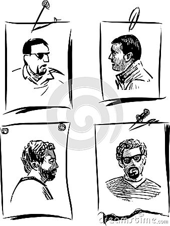 Sketches of portraits of various townsmen men on note sheets paper Vector Illustration