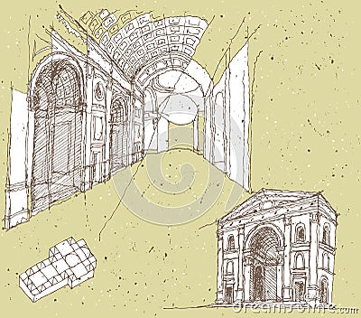 Sketching Historical Architecture in Italy Vector Illustration