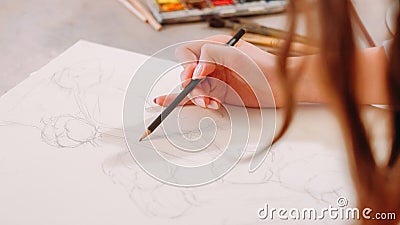 sketching hobby painting art hand drawing lines Stock Photo