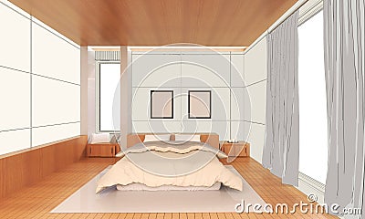 Sketching Interior modern bedroom Idea house Stock Photo