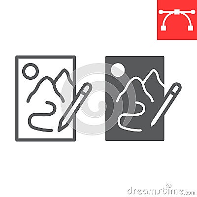 Sketching line and glyph icon, sketch and designer, paper and pencil sign vector graphics, editable stroke linear icon Stock Photo