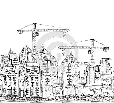 Sketching of modern building and construction Stock Photo