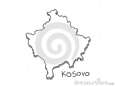 Hand Drawn of Kosovo 3D Map on White Background Vector Illustration