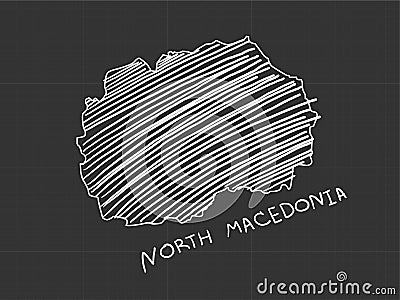 North Macedonia map freehand sketch on black background Vector Illustration