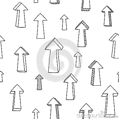 Sketchy black and white Up arrows and pointers seamless pattern, vector Vector Illustration