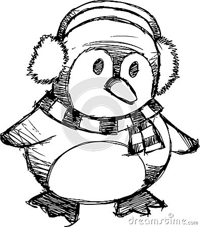 Sketchy Christmas Penguin Vector Vector Illustration