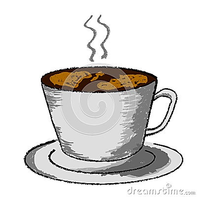 Sketchy Crayon Effect, Cup of Hot Drink, at White Background Vector Illustration