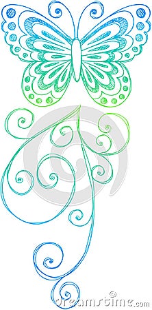 Sketchy Doodle Butterfly Vector Vector Illustration