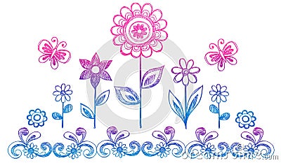 Sketchy Doodle Flowers Vector Vector Illustration