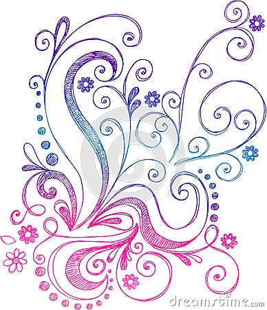 Sketchy Doodle Flowers and Vines Vector Vector Illustration