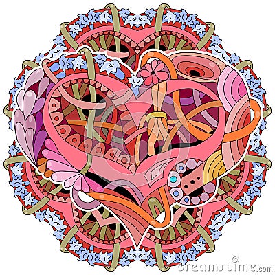 Sketchy Doodle Heart Illustration with mandala. Decoratice object Vector Illustration