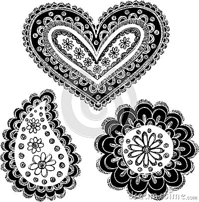 Sketchy Doodle Reversed Henna Paisley Set Vector Illustration