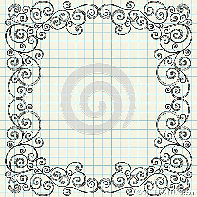 Sketchy Doodles Border on Notebook Paper Vector Illustration