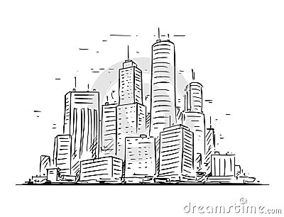 Sketchy Drawing of City High Rise Landscape Vector Illustration