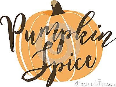 Sketchy Pumpkin Illustration with Brush Lettering Cartoon Illustration