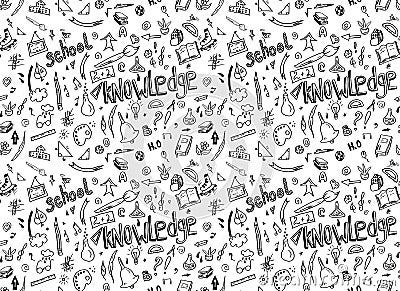 Sketchy School doodle hand drawn elements seamless pattern. Illustration for books, notebook, bag Stock Photo