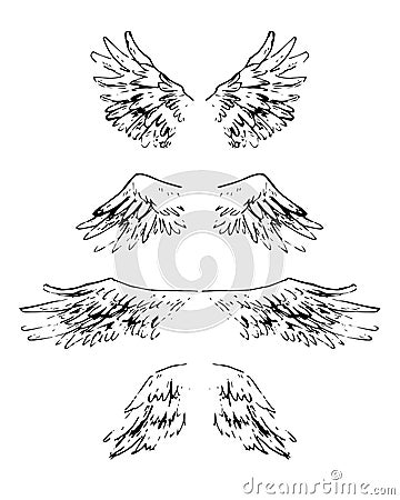 Sketchy style hand drawn wings. Vector illustration. Comics stly Vector Illustration