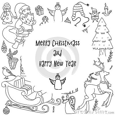 Sketchy vector hand drawn Doodle cartoon set of objects and symbols on the New Year and Christmas theme Vector Illustration