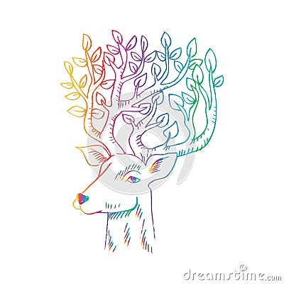 Skethcy of deer head. Cartoon Illustration