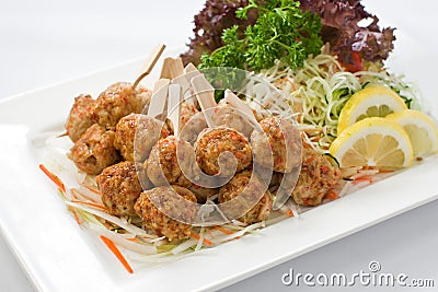 Skewered and Grilled Meatballs Stock Photo