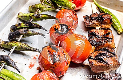Skewers with Chimichurri Sauce Stock Photo