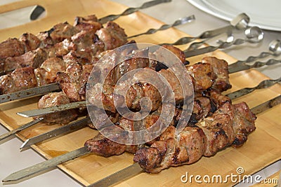 Skewers on skewers close-up, fried meat Stock Photo