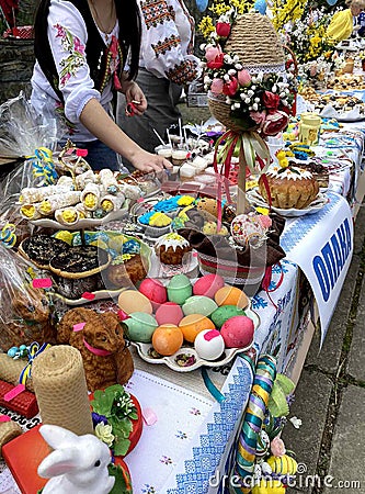 Skhodnitsa, Lviv region, Ukraine - May 01, 2022: Traditional Ukrainian holiday with DIV home decoration Editorial Stock Photo