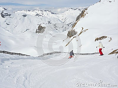 Ski alpine in the breathtaking scenery of the lechtaler alps. It is a famous and popular area for people who like winter spor Stock Photo