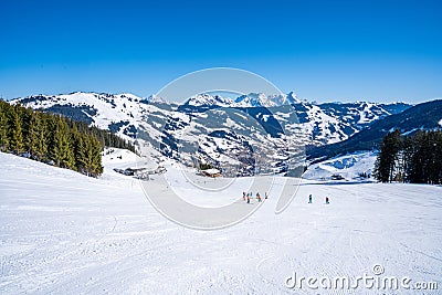 Ski area on a slope of one of the mountains in Saalbach-Hinterglemm, Austria Stock Photo