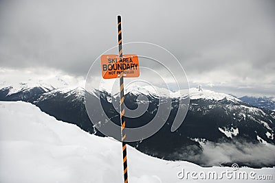 Ski area trail boundary sign. Stock Photo