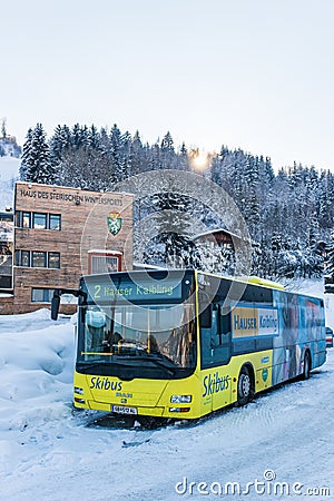 MAN ski bus at ski region Schladming-Dachstein - Hauser Kaibling, Ski Amade, Liezen District, Styria, Austria, Editorial Stock Photo