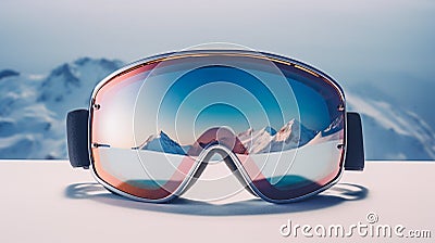 Ski Goggles Reflecting Alpine Glory. Generative ai Cartoon Illustration