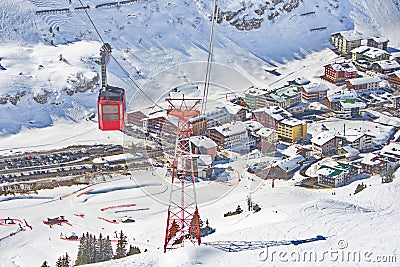 Ski gondola cable car in Lech - Zurs ski resort in Austria Stock Photo