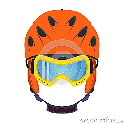 Ski helmet, snowboard glasses, goggles in flat style. Extreme sports. Stock Photo