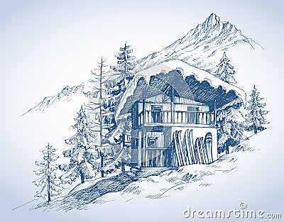 Ski hut Vector Illustration