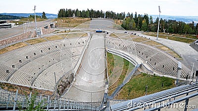 Ski Jump at Holmenkollen Ski Museum and Tower in Oslo Norway. Editorial Stock Photo