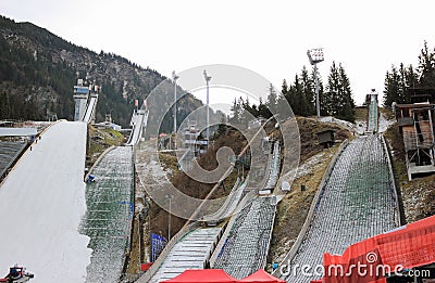 Ski jumping stadium. Erdinger Arena. Oberstdorf, Bavaria, Germany. Stock Photo