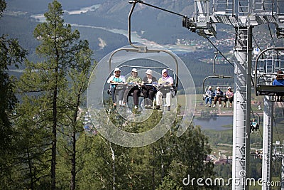 The ski lift in the Altai mountains Editorial Stock Photo