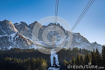 Ski lift for the ascent and descent of tourists Stock Photo