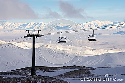 Ski lift chairs at Erciyes ski resort, Kayseri, Turkey Stock Photo