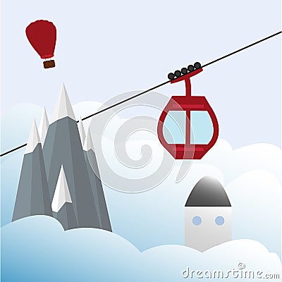 Ski Lift Gondola Vector Illustration