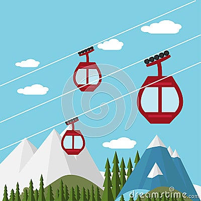 Ski Lift Gondola Vector Illustration